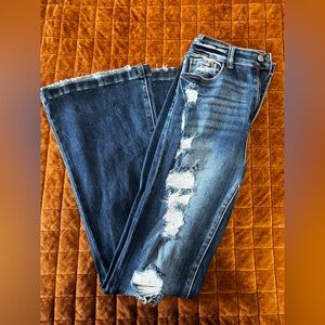 Stylish Distressed Blue Flare Jeans